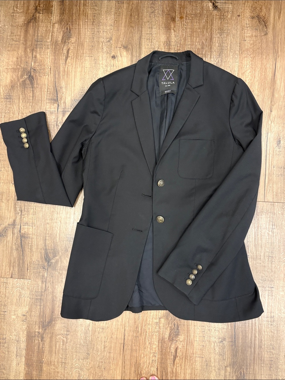 Talula Black Women's Single-Breasted Blazer with Brass Buttons